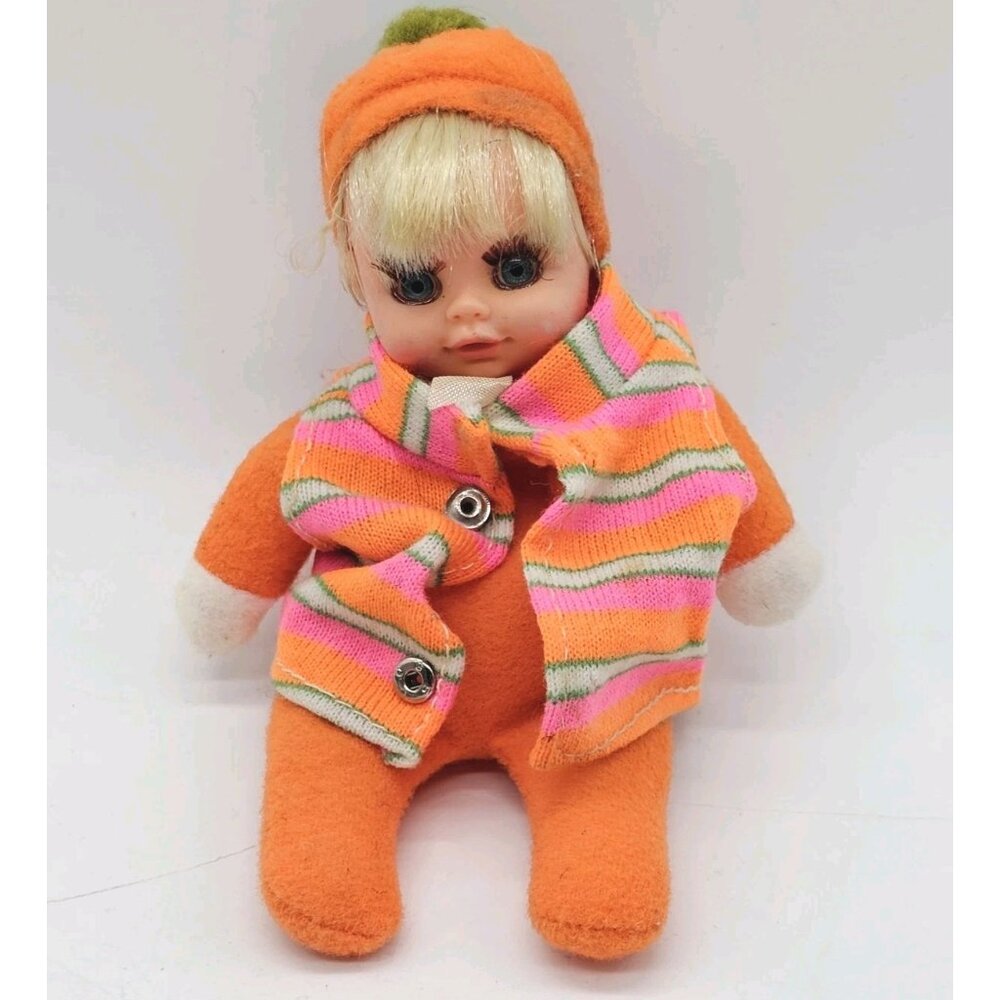 Vintage 1970s Bean Bag 7" Doll Blue Eyed Blond In Pajamas